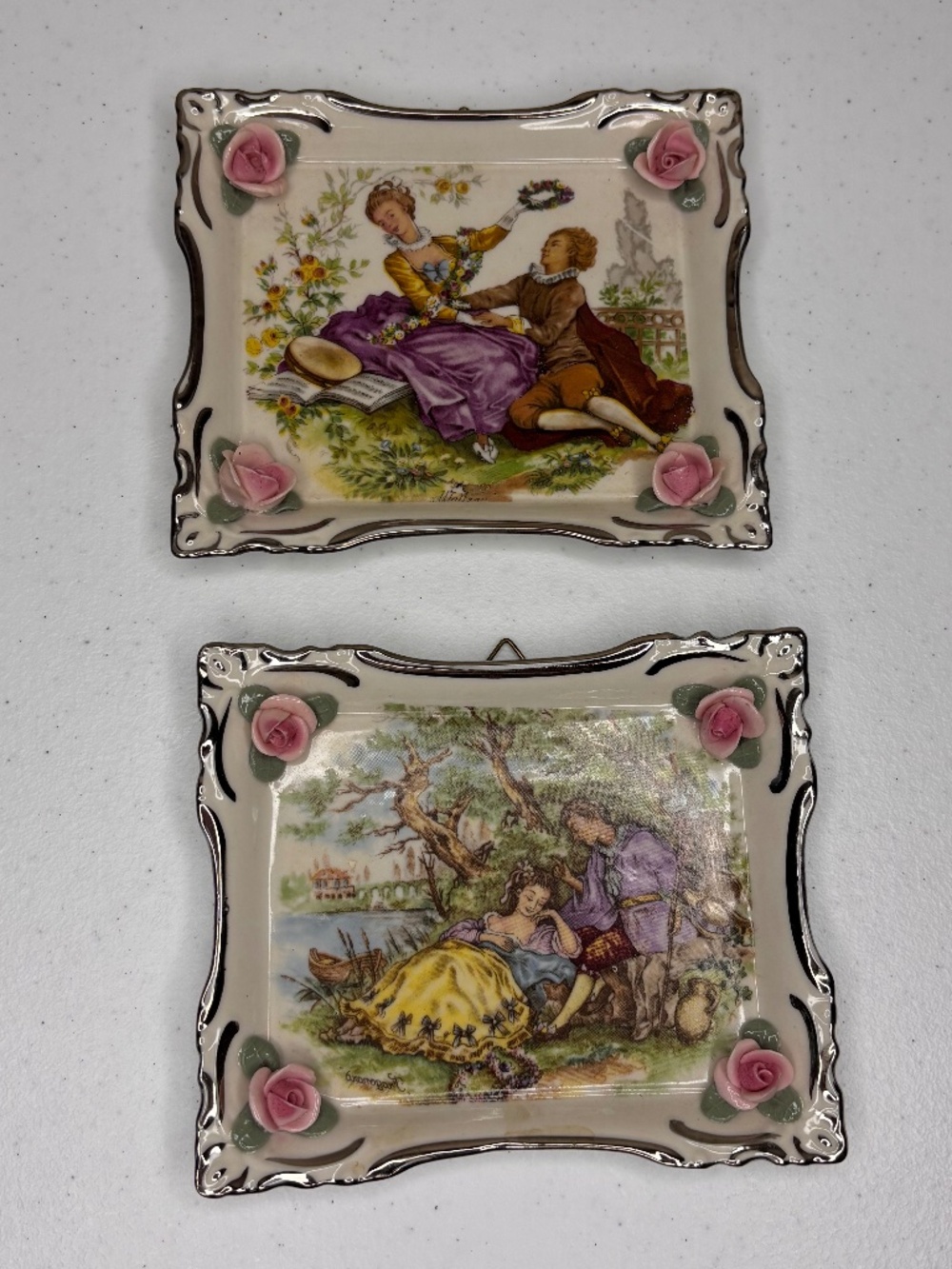 Dresden Porcelain Vintage Trinket Dishes Wall Decor Set of Two